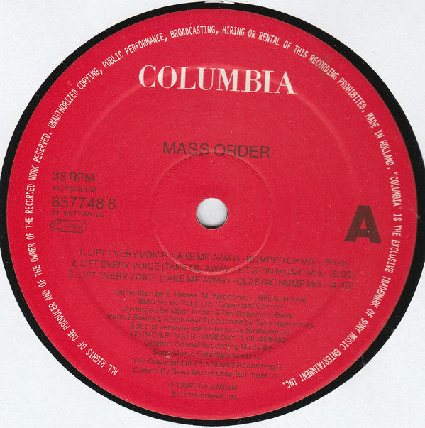 Mass Order : Lift Every Voice (Take Me Away) (12")