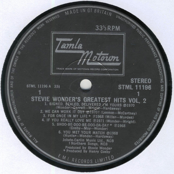 Stevie Wonder : Stevie Wonder's Greatest Hits Vol. 2 (LP, Comp)