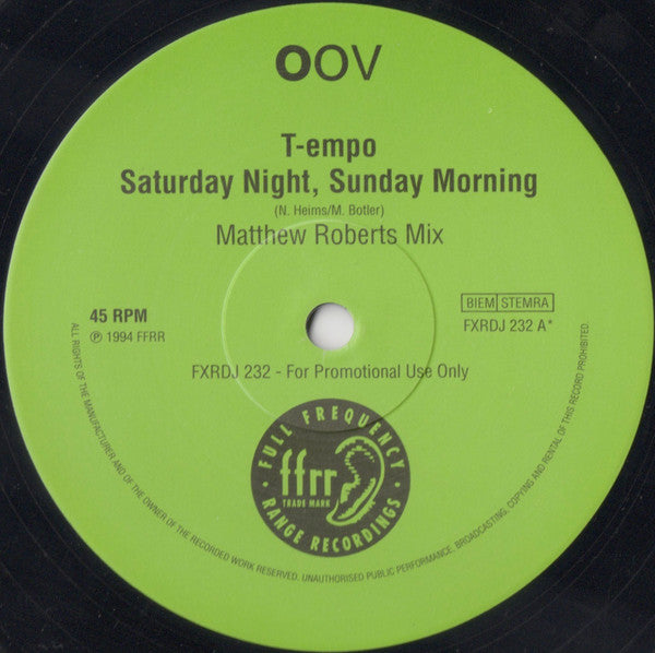 T-empo : Saturday Night, Sunday Morning (12", Promo)
