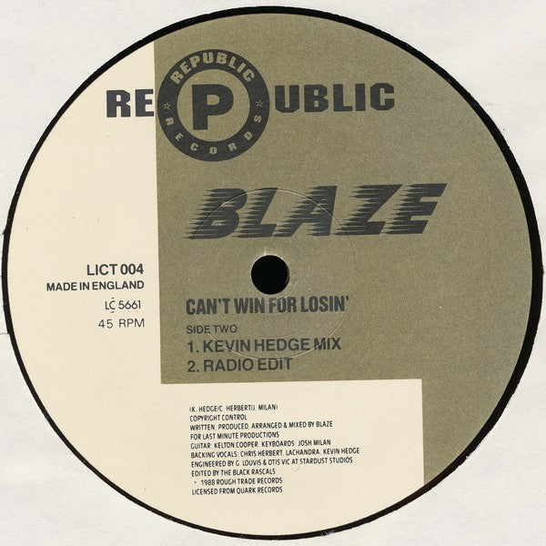 Blaze : Can't Win For Losin' (Overseas Mixes) (12")