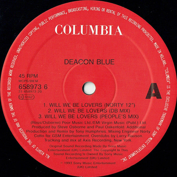 Deacon Blue : Will We Be Lovers (12", Col)