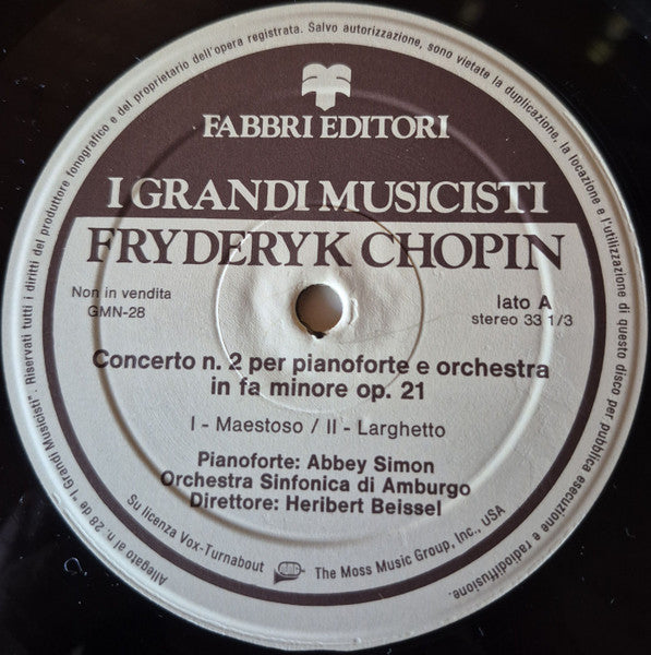 Chopin*, Abbey Simon, Orchestra Sinfonica Di Amburgo*, Heribert Beissel : Concerto N.2 Op. 21 / Grande Polacca Brillante Op.22 (LP)