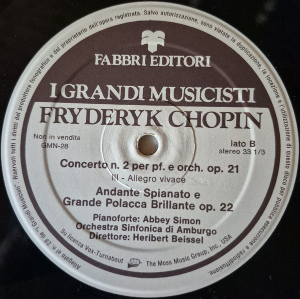 Chopin*, Abbey Simon, Orchestra Sinfonica Di Amburgo*, Heribert Beissel : Concerto N.2 Op. 21 / Grande Polacca Brillante Op.22 (LP)