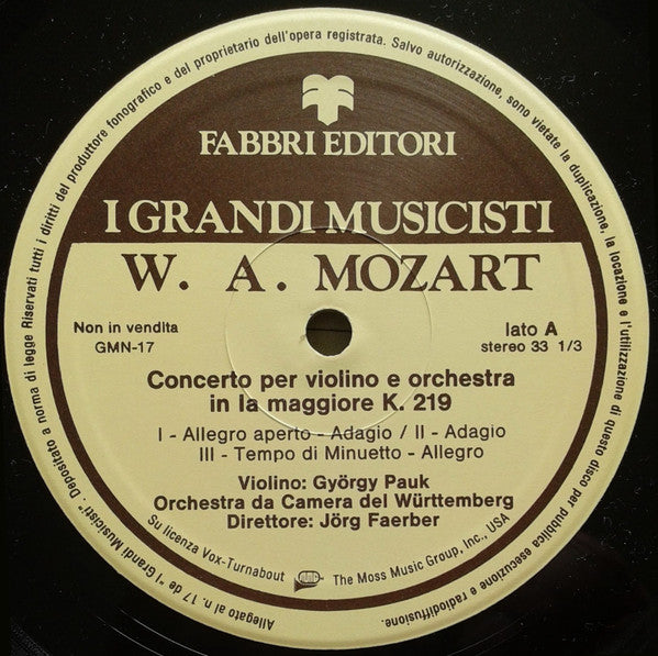 Mozart*, György Pauk, Jean Patero, Helga Storck : Concerto Per Violino E Orchestra K. 219 / Concerto Per Flauto, Arpa E  Orchestra K. 299 (LP, Comp)