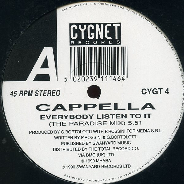 Cappella : Everybody Listen To It (12")