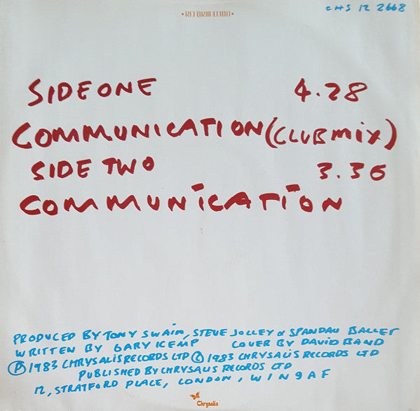 Spandau Ballet : Communication (Club Mix) (12", Single)