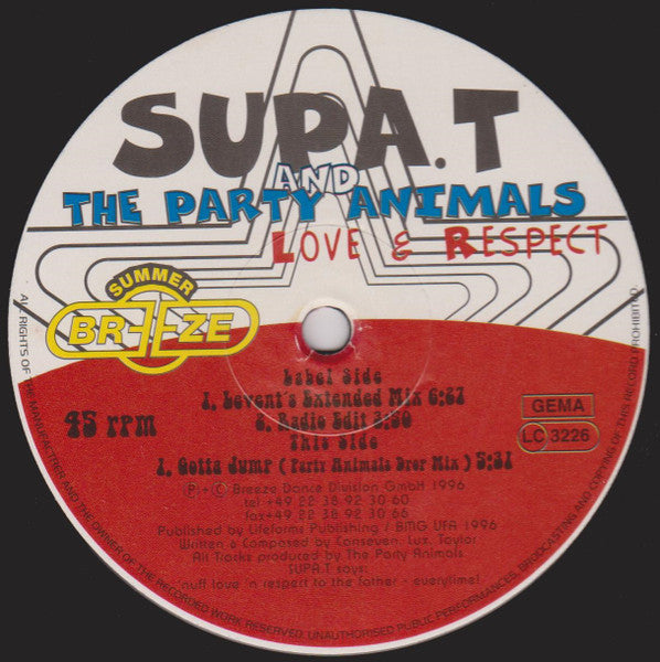 Supa. T And The Party Animals : Love & Respect (12")