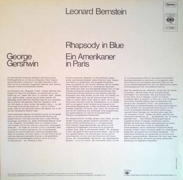 George Gershwin, Leonard Bernstein : Rhapsody In Blue / An American In Paris (LP, RE, Blu)
