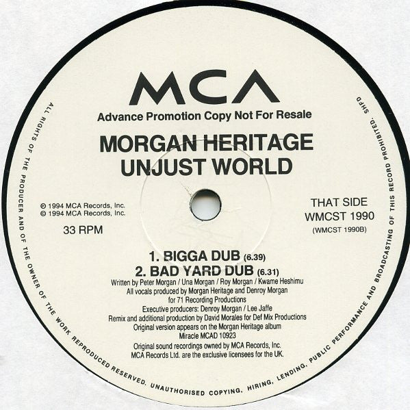 Morgan Heritage : Unjust World (12", Promo)