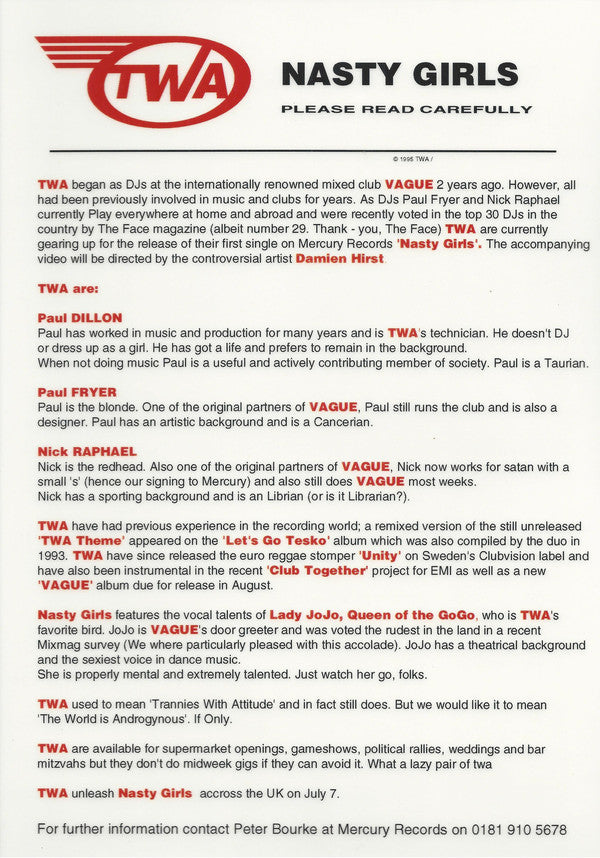 TWA : Nasty Girls (12", Promo)