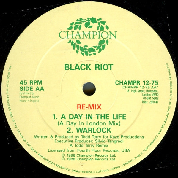 Black Riot : A Day In The Life (Re-Mix) / Warlock (12")