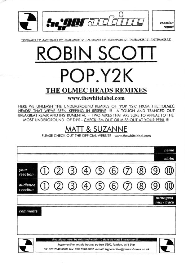 Robin Scott : Pop.Y2K (Part 4) (The Olmec Heads Remixes) (12", Promo)