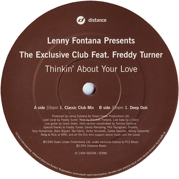 Lenny Fontana Presents The Exclusive Club Feat. Freddy Turner : Thinkin' About Your Love (12")