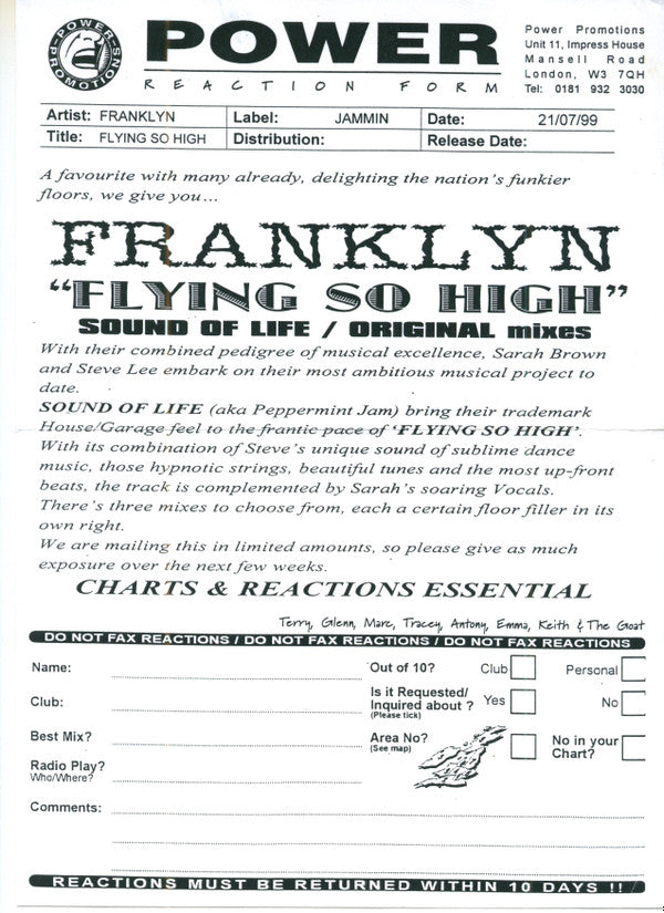 Franklyn : Flying So High (12", Promo, W/Lbl, Sta)