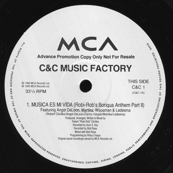 C + C Music Factory : Musica Es Mi Vida (12", Promo)