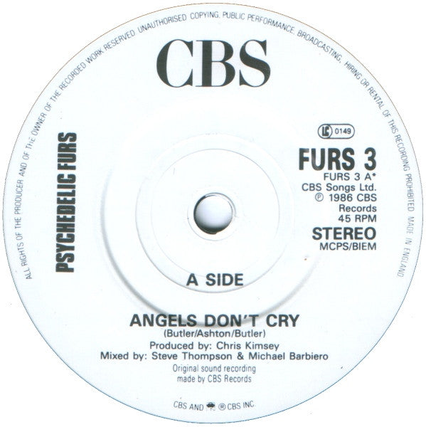 The Psychedelic Furs : Angels Don't Cry (7", Single)