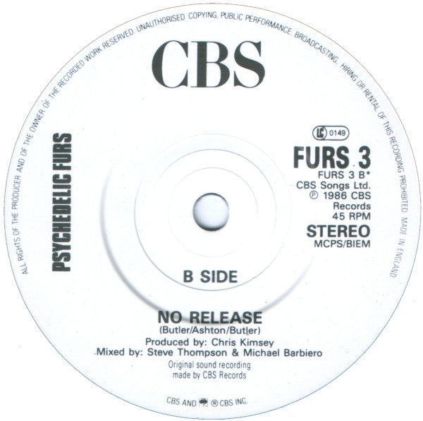 The Psychedelic Furs : Angels Don't Cry (7", Single)