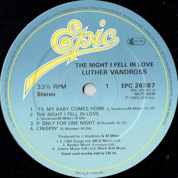 Luther Vandross : The Night I Fell In Love (LP, Album)