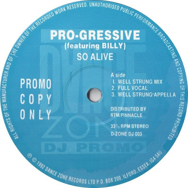 Pro-Gressive Featuring Billy (3) : So Alive (12", Promo)