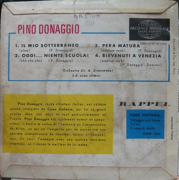 Pino Donaggio : Il Mio Sotterraneo  (7", EP)