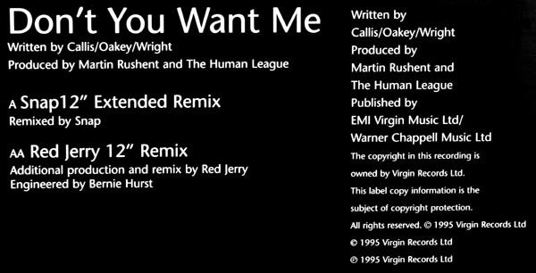 The Human League : Don't You Want Me (12")