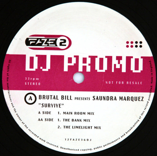 Brutal Bill Presents Saundra Marquez : Survive (12", Promo)