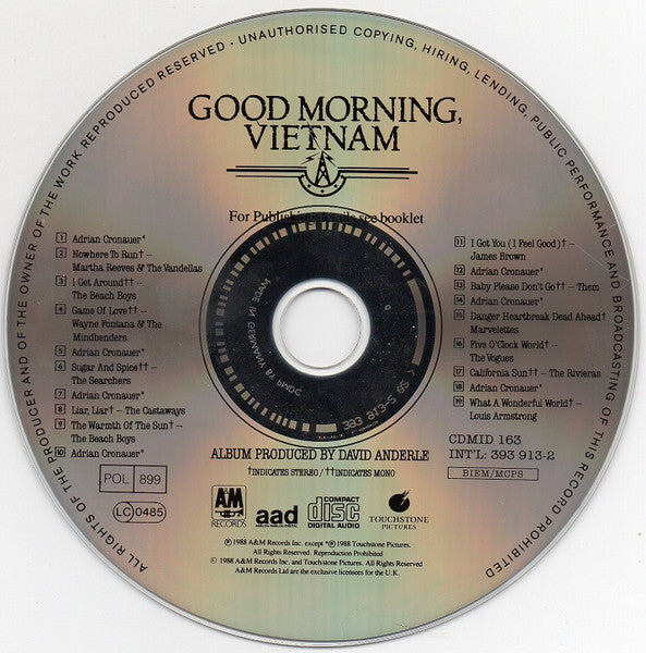 Various : Good Morning Vietnam - A Selection of Tracks From The Original Motion Picture Soundtrack (CD, Comp, RE)