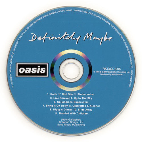 Oasis (2) : Definitely Maybe (CD, Album, RE, RP)