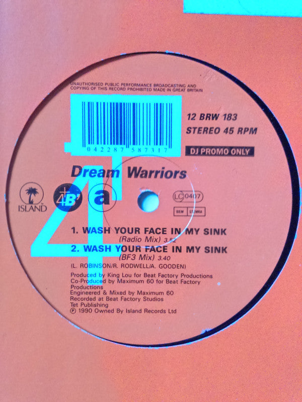 Dream Warriors : Wash Your Face In My Sink (12", Promo)
