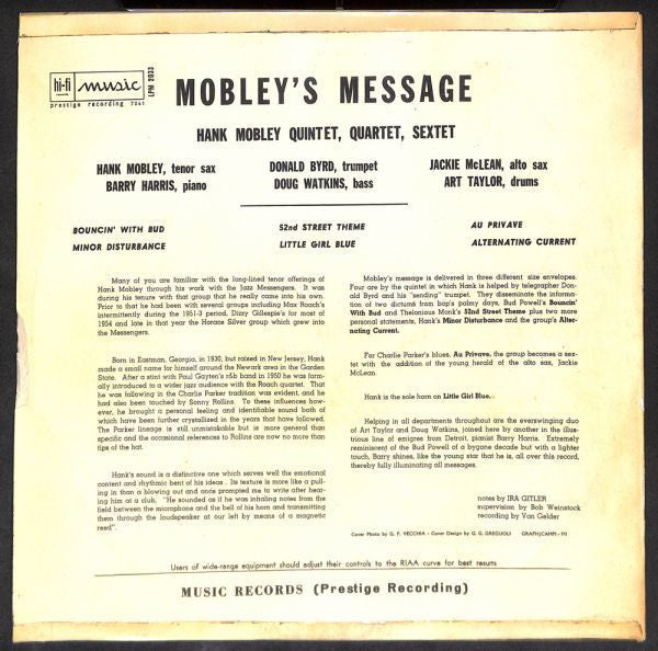 Hank Mobley : Mobley's Message (LP, Album, Mono)