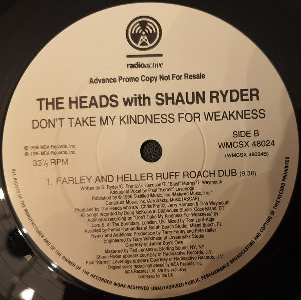 The Heads With Shaun Ryder : Don't Take My Kindness For Weakness (12", Promo)