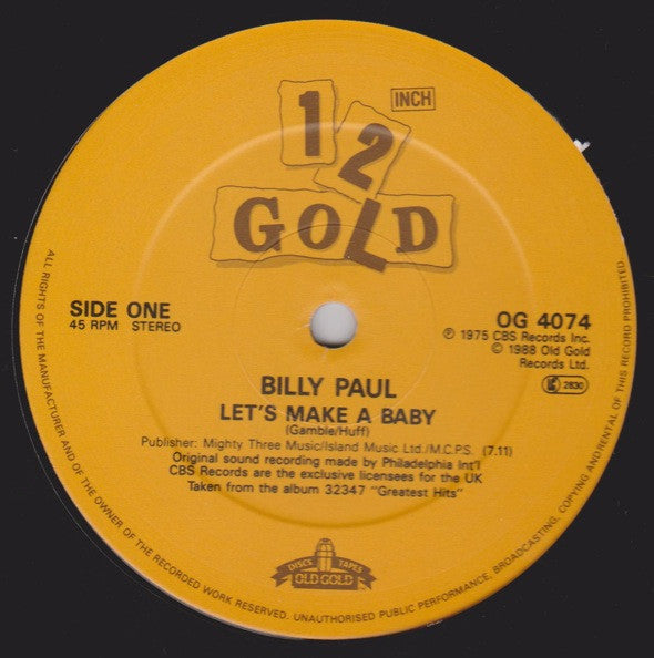 Billy Paul : Let's Make A Baby / America / Malorie (12")
