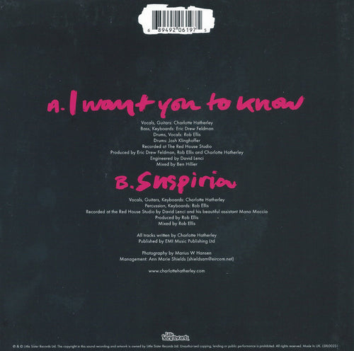 Charlotte Hatherley : I Want You To Know (7", Single)
