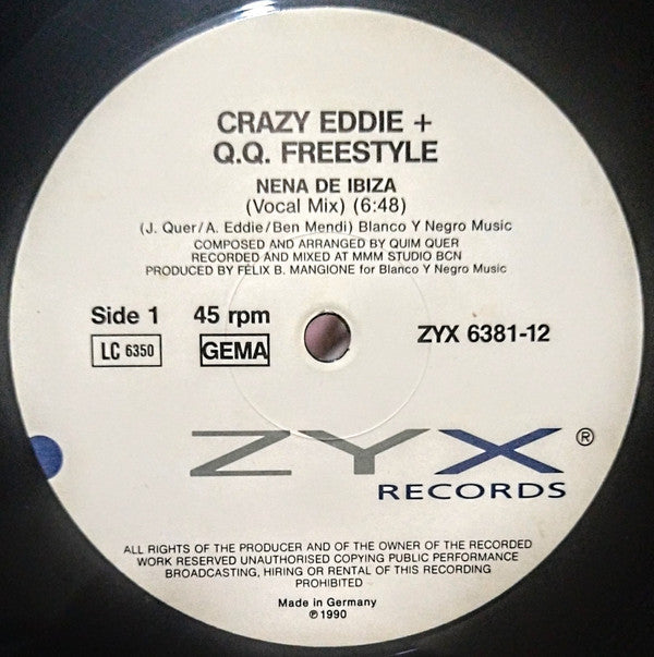 Crazy Eddie + Q.Q. Freestyle : Nena De Ibiza (Girl Of Ibiza) (12")