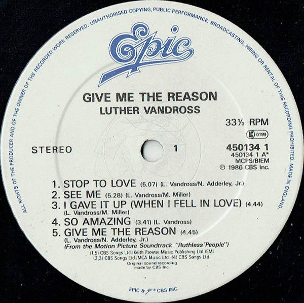 Luther Vandross : Give Me The Reason (LP, Album)