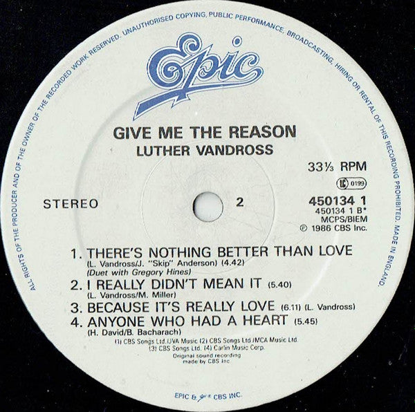 Luther Vandross : Give Me The Reason (LP, Album)