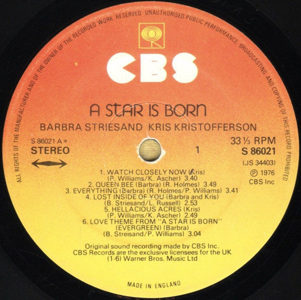 Barbra Streisand, Kris Kristofferson : A Star Is Born (LP, Album)