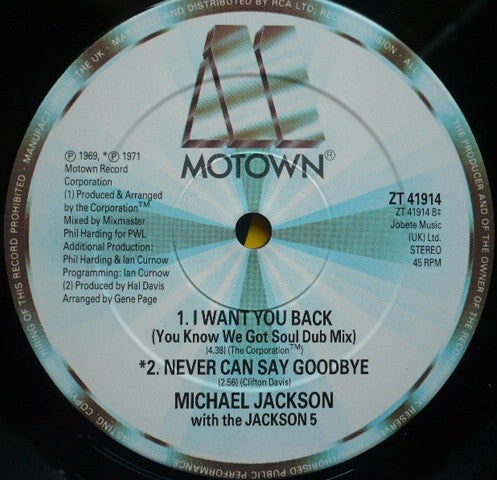 Michael Jackson With The Jackson 5 : I Want You Back '88 Remix (12", Single)
