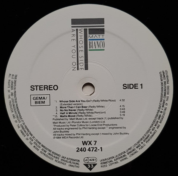 Matt Bianco : Whose Side Are You On (LP, Album, RSA)