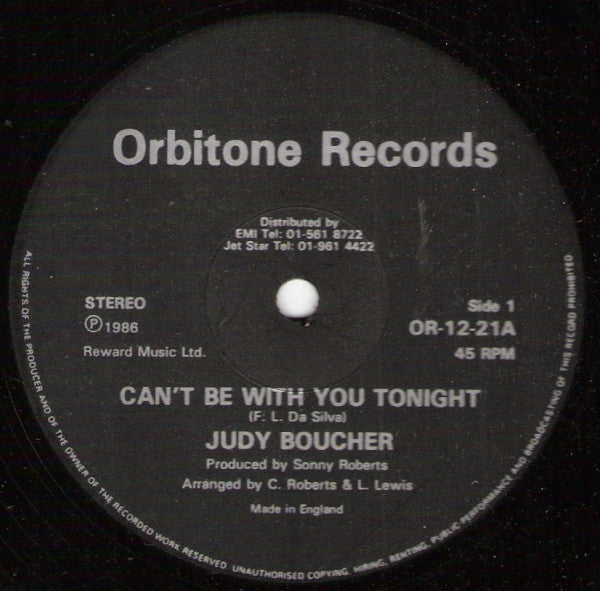 Judy Boucher : Can't Be With You Tonight (12", Bla)