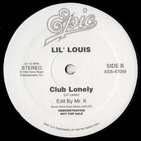 Lil' Louis / Michael Jackson – Club Lonely / You Are Not Alone (12") (Mint (M))