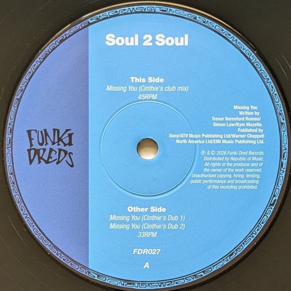 Soul 2 Soul ‎– Missing You (Cinthie Mixes) (12") (Mint (M))